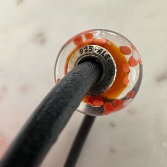 Retired Pandora Leather Bracelet Large Glass and Sterling Bead Charm ALE 925 - Picture 5 of 5